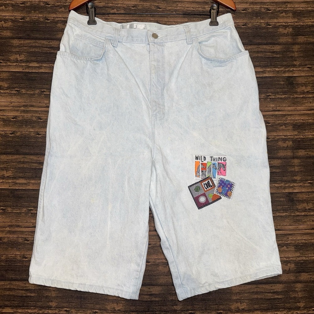 Vintage 90s Giorgio Fiorlini Wild Thing Denim Jean Shorts Patchwork Size 20W/34